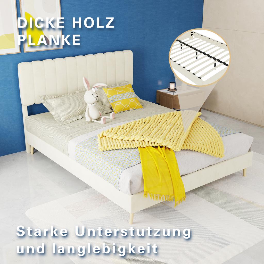 Modern Minimalist Upholstered Bed with Soft Headboard, beige, Low-Profile Base (Non-Storage Design), Included140*200cm mattress.