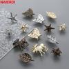 NAIERDI Retro Schrankknöpfe Pflanzen Tierform Möbelgriff Zinklegierung Schubladen Kommodenknöpfe Goldene Küchengriffe Türgriffe