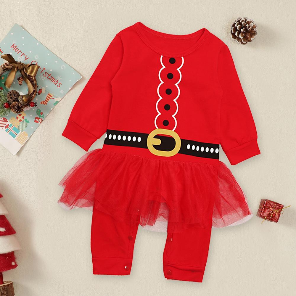 Christmas Santa Claus Baby Girls Tulle Jumpsuit One-Piece Suit Clothes for 0-24 Months