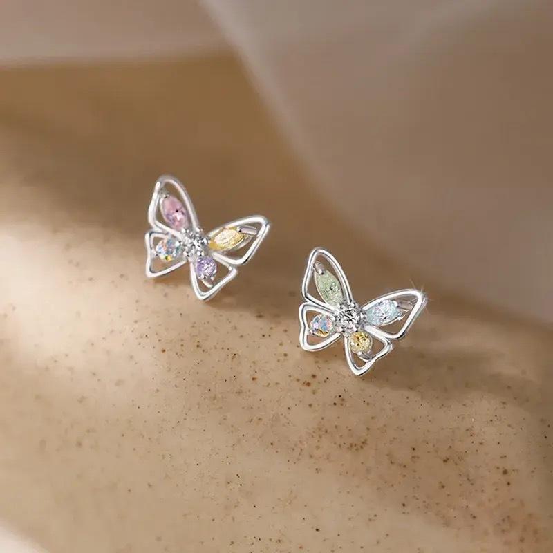 Butterfly Stud Earrings - Female Color Crystal Multi-color Light Luxury Niche Design Earrings