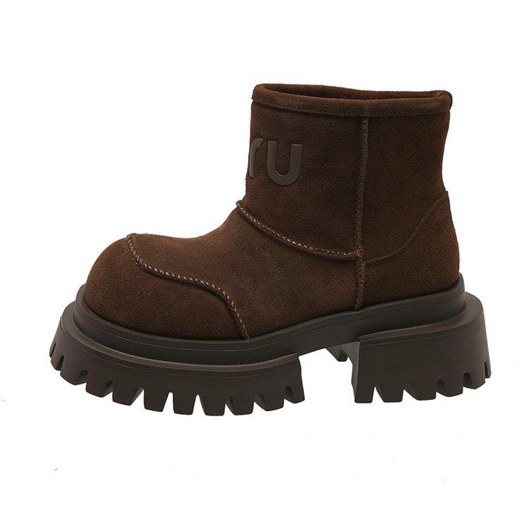 2025 Winter New Short Boots Platform Martin Boots Women's Boots Sleeve Versatile Fashion Cotton Shoes Velvet Thin Boots Tide