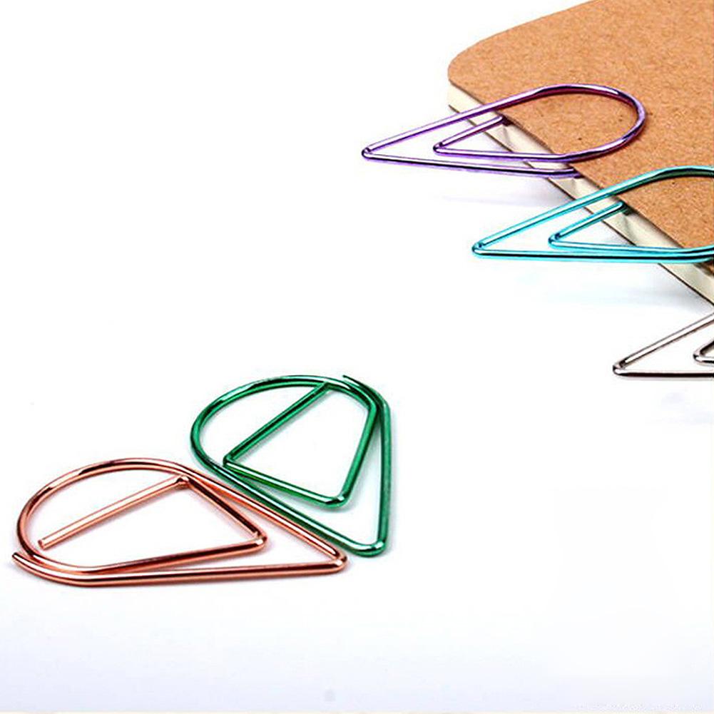 100 stykker metallmateriale dråpeform papirklips Gull Sølvfarge Kawaii Cute Bookmark Clip Skrivesaker Kontor Skolerekvisita