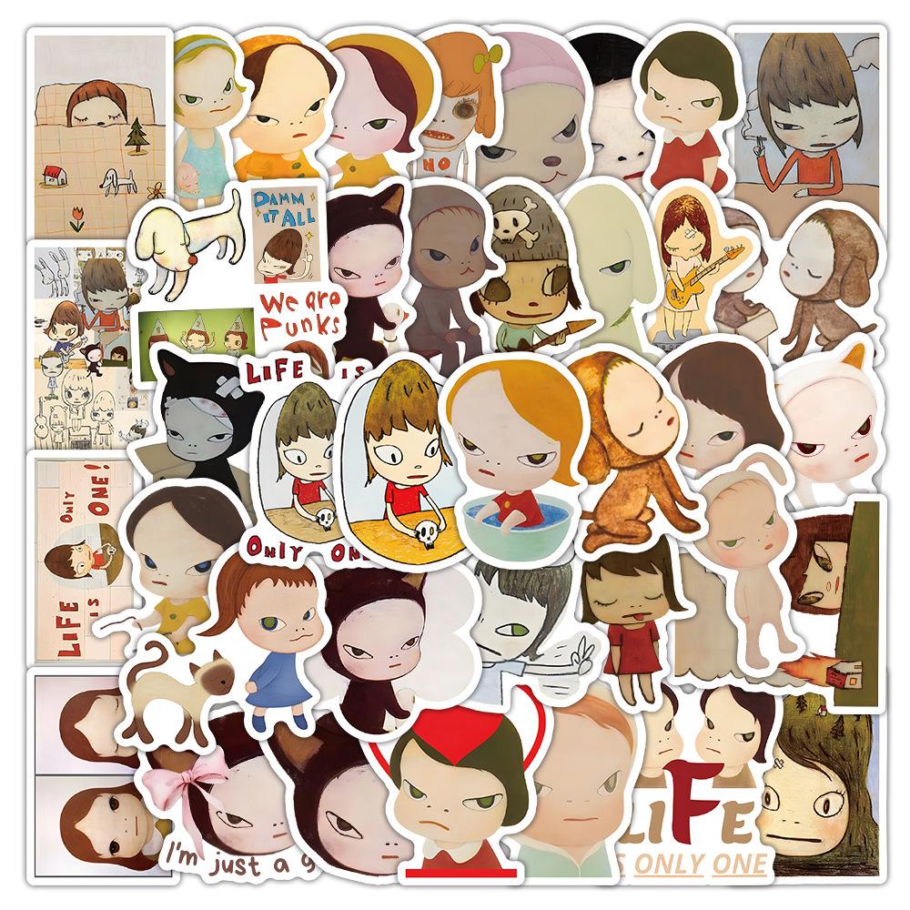 54pcs Yoshitomo Anime Nara Stickers Cute Phone Cases Laptop Suitcases Water Cups Waterproof Stickers Toy Gift