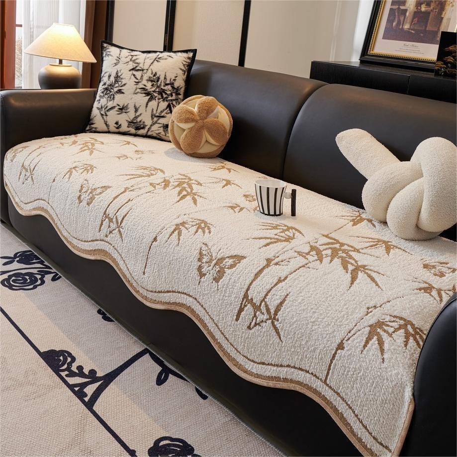 Special-Shaped New Chinese Sofa Cushion Thickened Non-Slip Short Plush Sofa Cloth Seat Cushion Advanced Sense Double Seat Cover