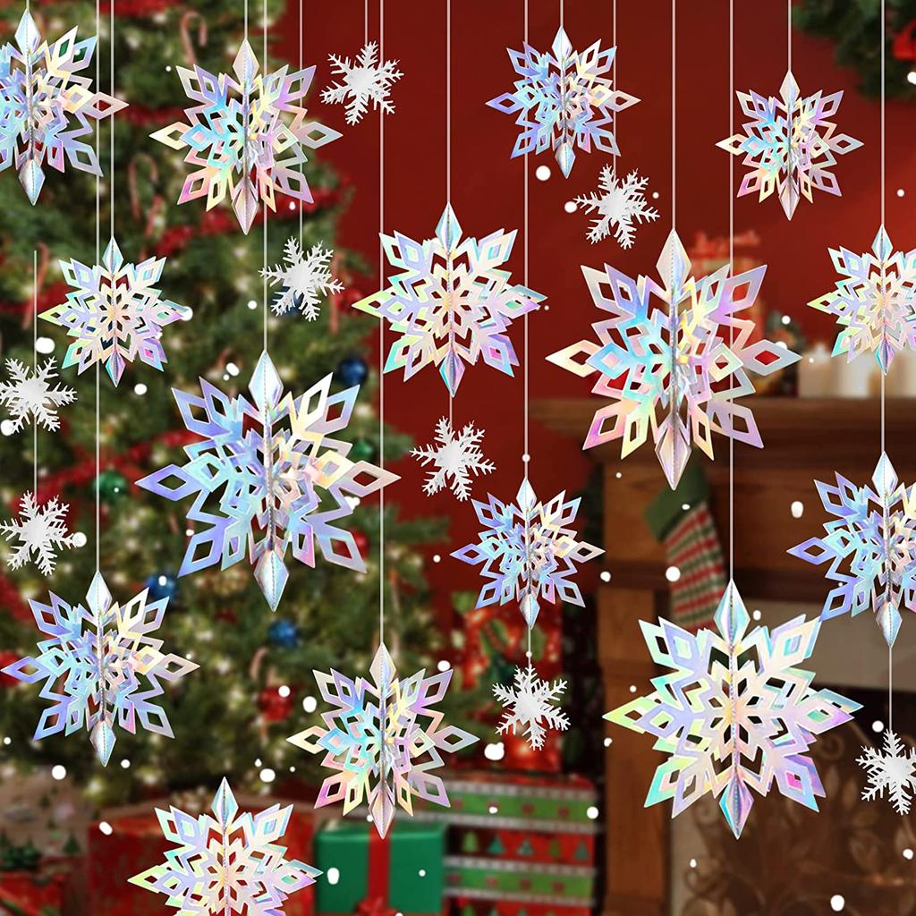 3D Snowflake String Christmas Tree Hanging Charms Christmas Decoration Store Window Hanging Snowflake Hanging Decoration