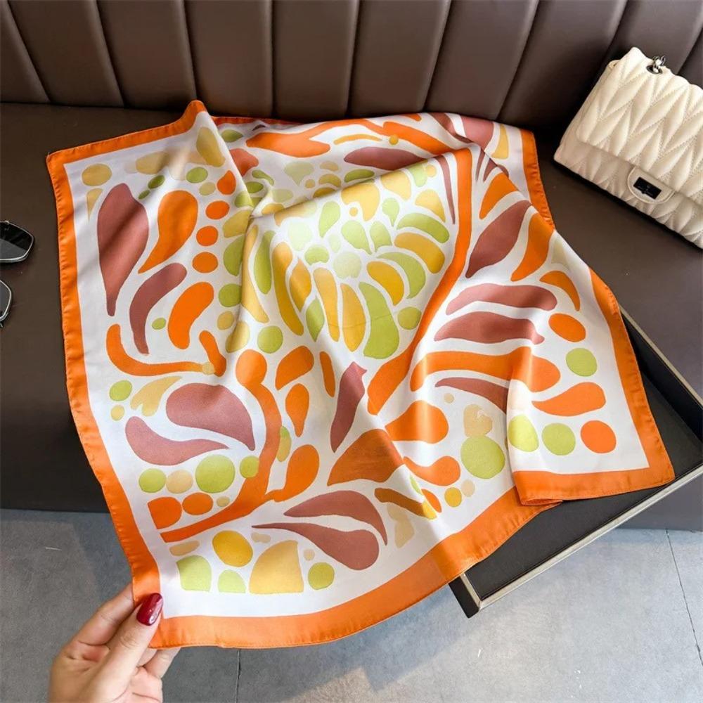 Fashion Pattern Print Silk Square Scarf Soft Square Foulard Bandana Silk Texture Head Scarf Daily оранжевый