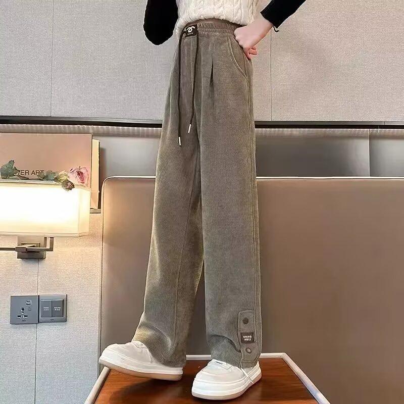 

2024 Девочки Вельветовые Широкие Брюки: Весенне-осенние повседневные прямые брюки для детей 170 cm