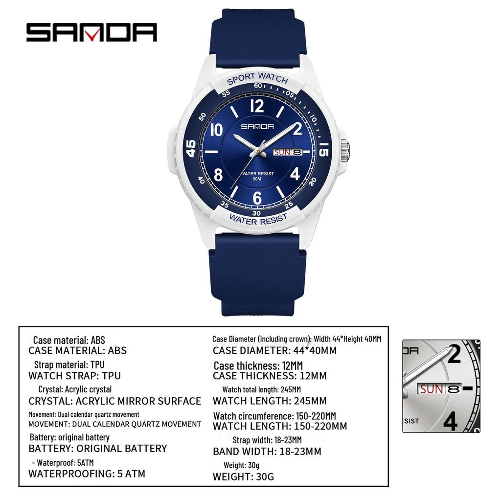 Sanda Fashion Youth Quartz Wristwatch: Casual Digital, Dual Calendar, Luminous, Waterproof, Unisex.