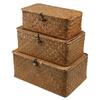 Handmade storage basket with lid, rectangular seaweed, rattan fabric, cosmetics, multi-purpose container, natural box