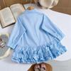 Girls' Fashion Long-Sleeved Shirt Collar Patchwork Tiered Skirt Colour Dress