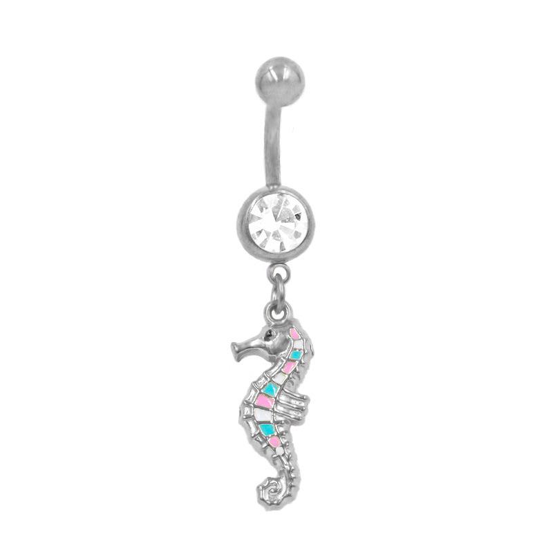 Gaibei Edelstahl Seepferdchen Bauchnabelpiercing mit buntem Diamanten - Modischer Piercing Schmuck