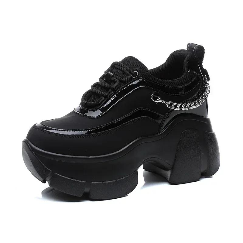 Fashion 10CM Genuine Leather Metal Decoration Ankle Boot Platform Wedge Women Casual Autumn Super High Hidden Heel Sneakers Shoes Winter