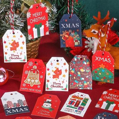 48 hojas de etiquetas de dibujos animados de Navidad, decoración de árboles de Navidad, tarjeta de deseos, regalo, colgante, festival, patrón multicolor, tarjeta de felicitación