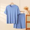Men's Bamboo Fiber Pajama Set - Natural Antibacterial, Loose Short Sleeve Top & Shorts for Home or Outdoors, Spring/Summer.