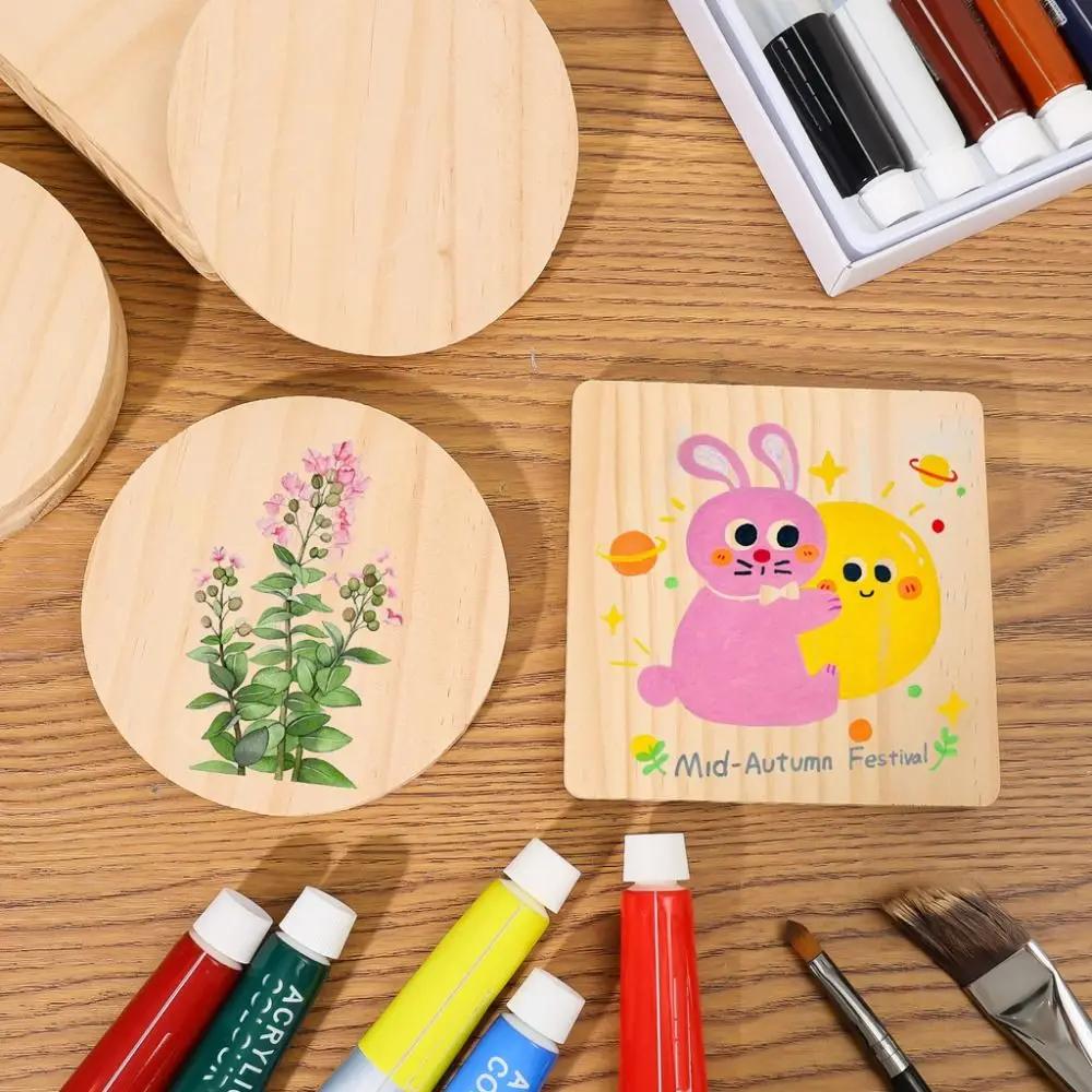 5Pcs Solid Wood Coffee Mug Coaster Heat Resistant Anti-slip Cup Mat Water Cup Base DIY Craft Painting Wood Engraving Decoration