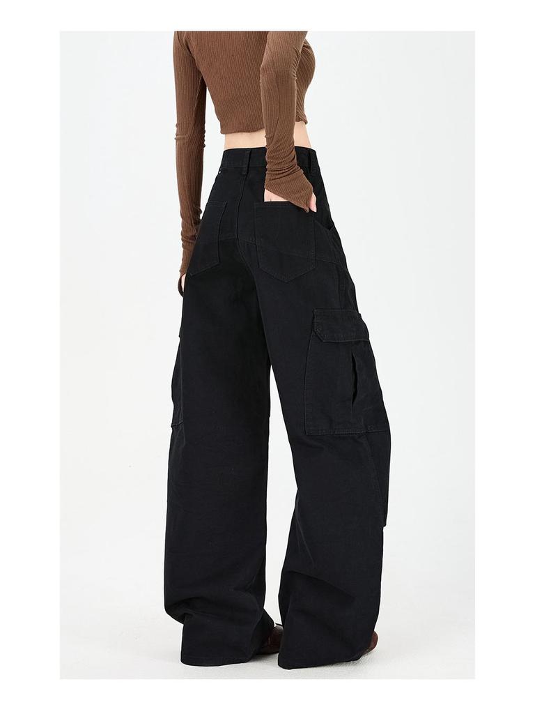 Trendy Women's Wide-Leg Casual Jeans with Patch Pockets & Pleats