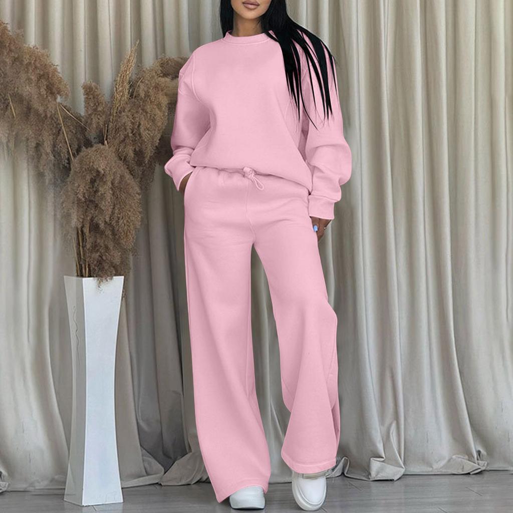 Women's Fashion Casual -Color Long-Sleeve Neck Top And Pants Two-Piece Set