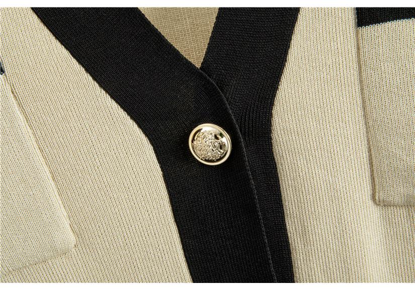 Koreanisches Frühherbst-Farbblock-Strick-Cardigan & Weitbeinige Hosen-Set für Damen - Lockeres V-Ausschnitt-Oberteil Außenbekleidung Zweiteilig