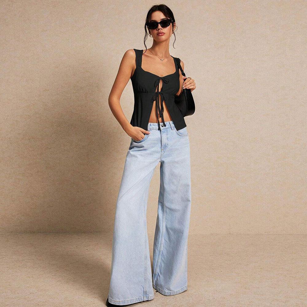 Jaro a Léto Nová Dámská Móda Sexy Styl Vesta Zavazovací Kardigan Smysl pro Design Top