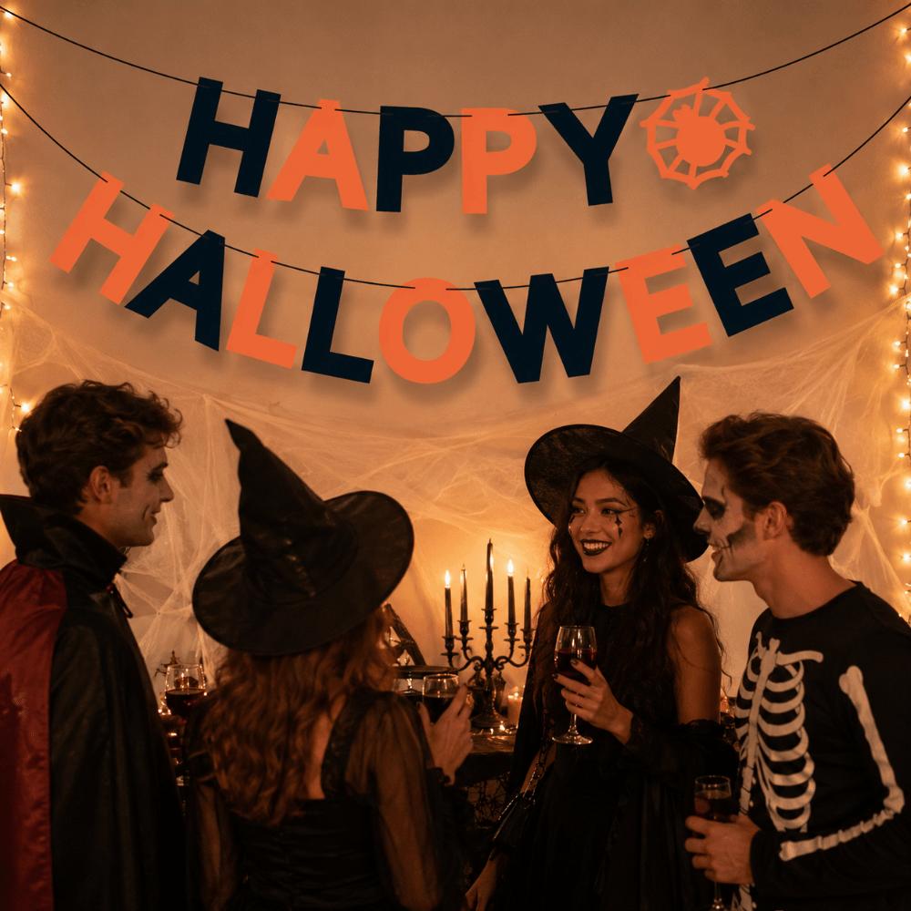 Reusable Happy Halloween Banner Celebration Halloween Hanging Decorations Mischievous Party Decor