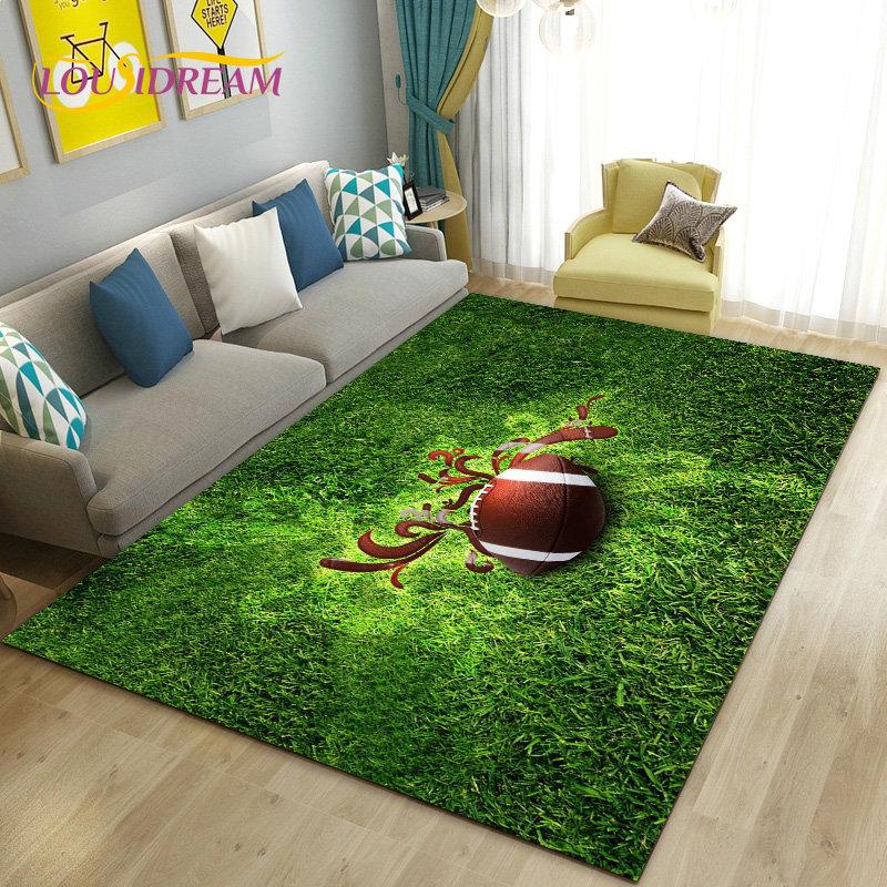 American Football Rugby Area Rug Large,Carpet Rug for Living Room Bedroom Sofa Doormat Decoration, Kids Non-slip Floor Mat 3D