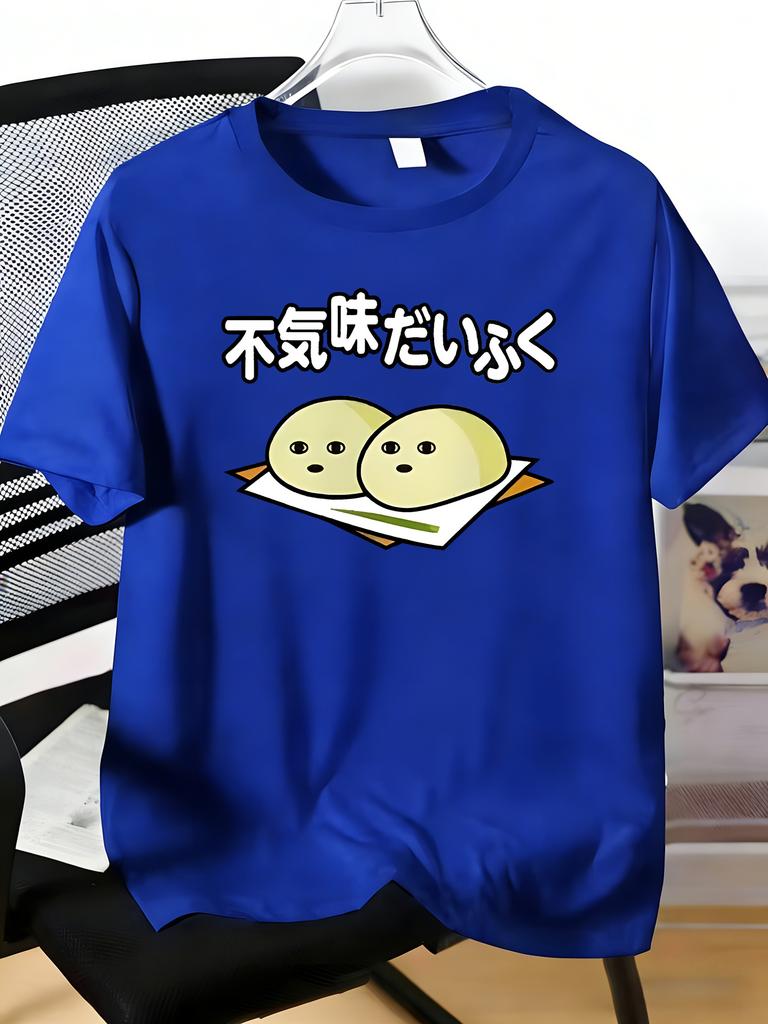 Unisexs Tee Cartoon Snack Japanese Letter Graphic Print Cotton Short Sleeve Male Casual Streetwear Outdoor Daily Basic Fashion Top