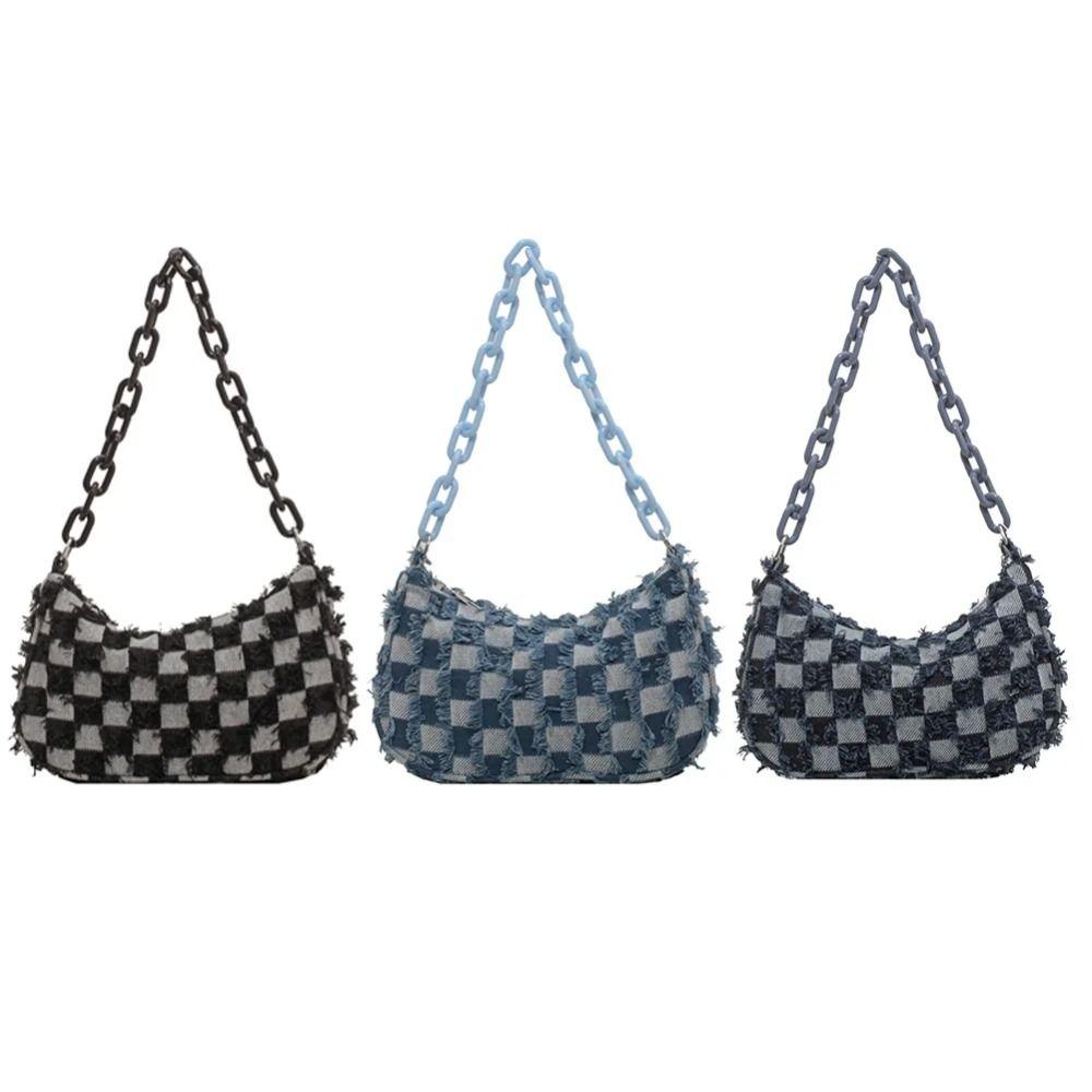 Chessboard Chain Handbags Contrast Color Shoulder Bag Fashion Plaid Underarm Bag  Streetwear