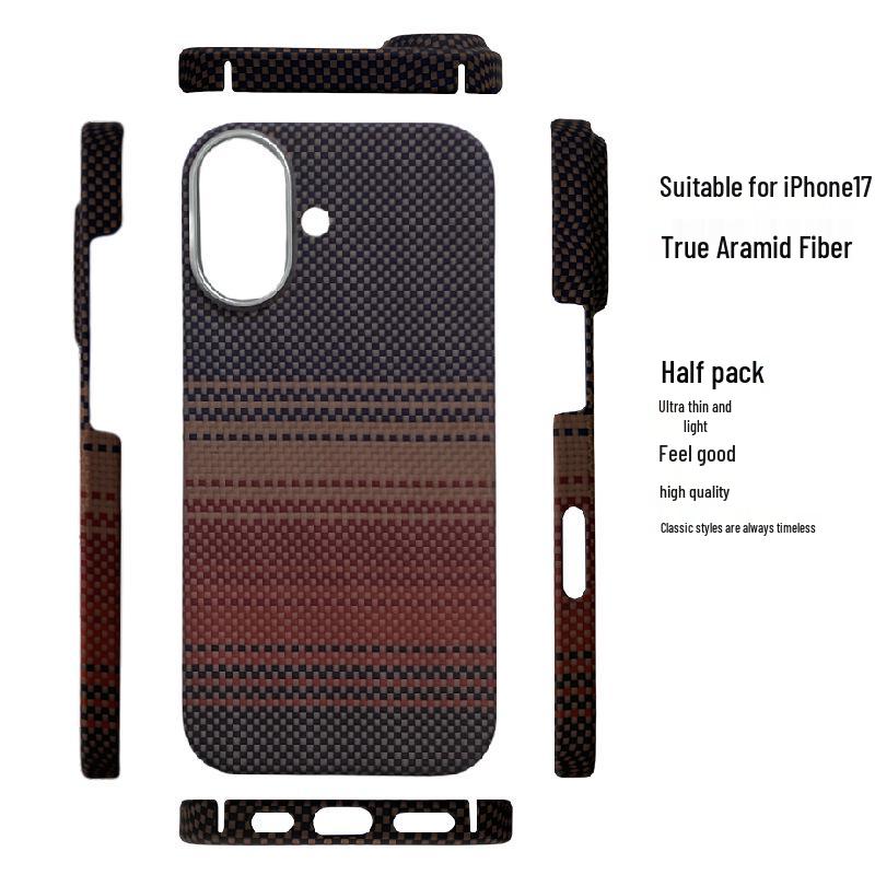 Apple iPhone 17 Ultra-thin Kevlar Case with Magnetic Suction, Alloy Frame, Aramid Fiber, and Half-wrapped Design