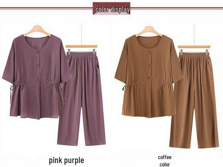 Extra Wide Plus Size Women's Summer Two-Piece Outfit: Loose Fit Clothing for Middle-Aged and Elderly