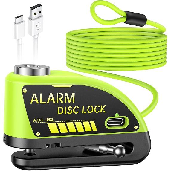ONVIAN Motorcycle Disc Brake Lock With 120DB Alarm, Rechargeable Waterproof Motorcycle Locks Anti Theft For 7Mm Motorcycle Brake Helmet Scooter Wheel