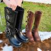Belt Buckle Thick Heel Brown Martin Boots Women's Spring and Summer Retro But Knee Boots Western Boots Knight Fashion Boots