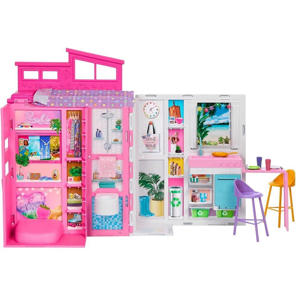 

Barbie Barbie 65 Eco-Friendly Two-Story Pink House Doll Playset for Dress-Up and Role Play Ages 3+