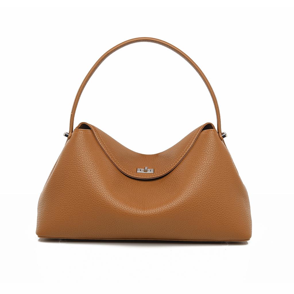 Direct Supply Handbag, Fashionable Lychee Patterned Commuter Bag, Large Capacity, Simple Underarm Shoulder Bag for Women