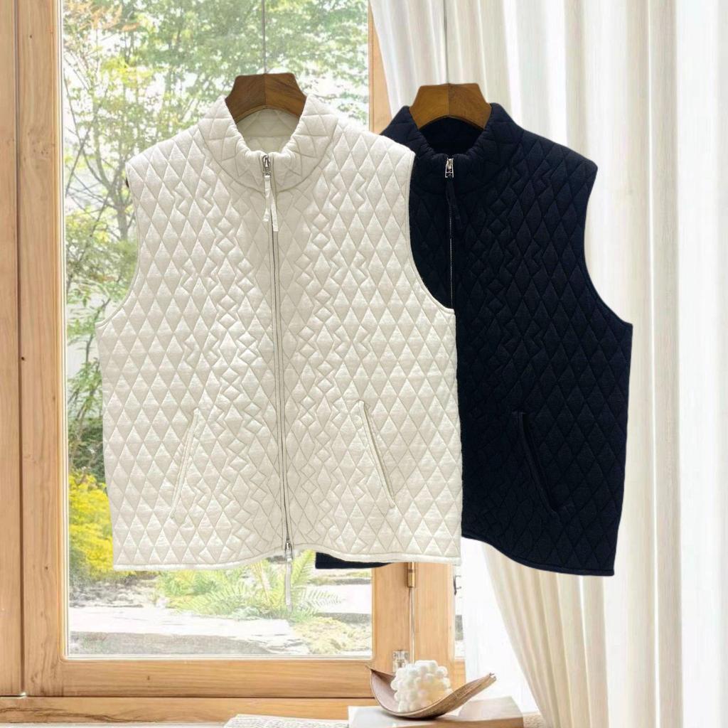 Nanyou Women's Diamond Pattern Wool Stand Collar Zipper Vest - Stylish & Versatile for Autumn/Winter Layering