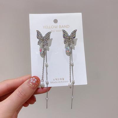 Nieuwe Mode Vrouwen Parel Oorbellen Borduren Vlinder Lange Tassel Drop Dangle Oorbellen Sieraden Voor Meisjes Gift Voorkomen allergie