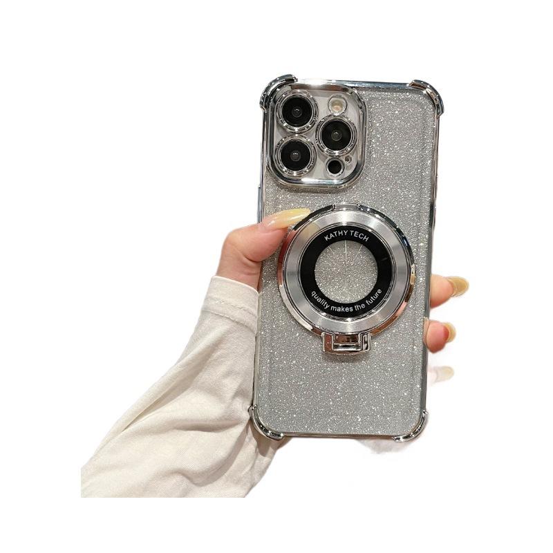 Flash Powder Anti Fall Plating Suitable for IPhone15Pro Mobile Phone Case 14 Magnetic Bracket 13 Simple Protective Case 16