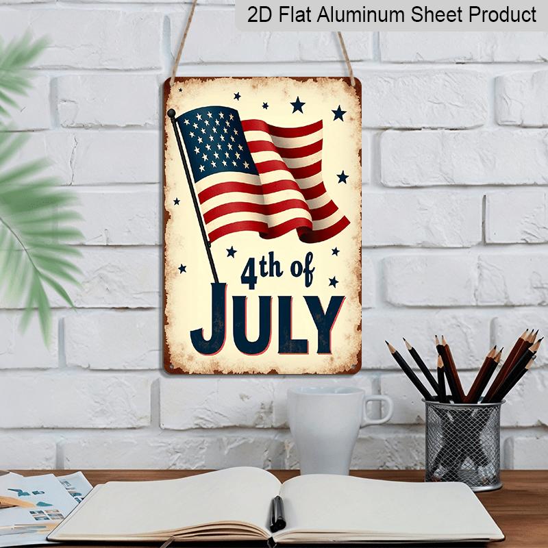 2D Flat, 1pc Patriotic Welcome Metal Sign - American Flag Heart Design Aluminium Wall Art, 8x12 Inch Rustic Vintage Home Decor for 4th of July