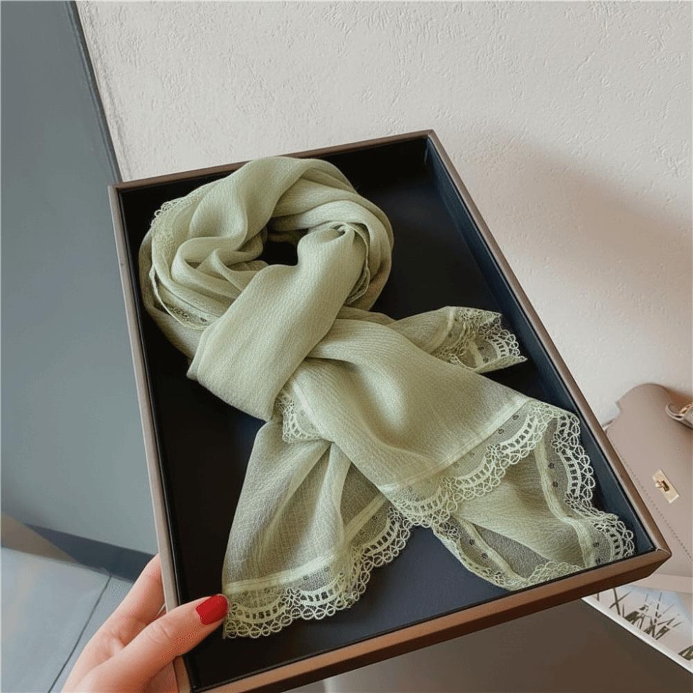 Solid Color Cotton Linen Scarf Lace Edge Silk Scarf Literary Flaxen Lace Scarf for Women