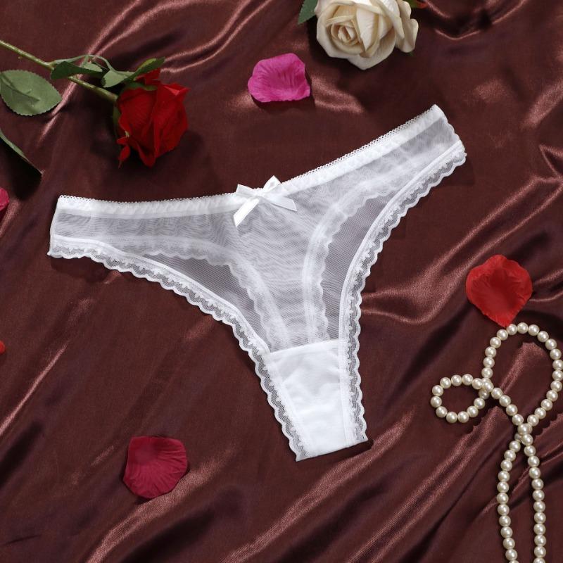Women Spring and Summer Thin Mesh Sexy Lace Pure Low Waist Thong Underwear