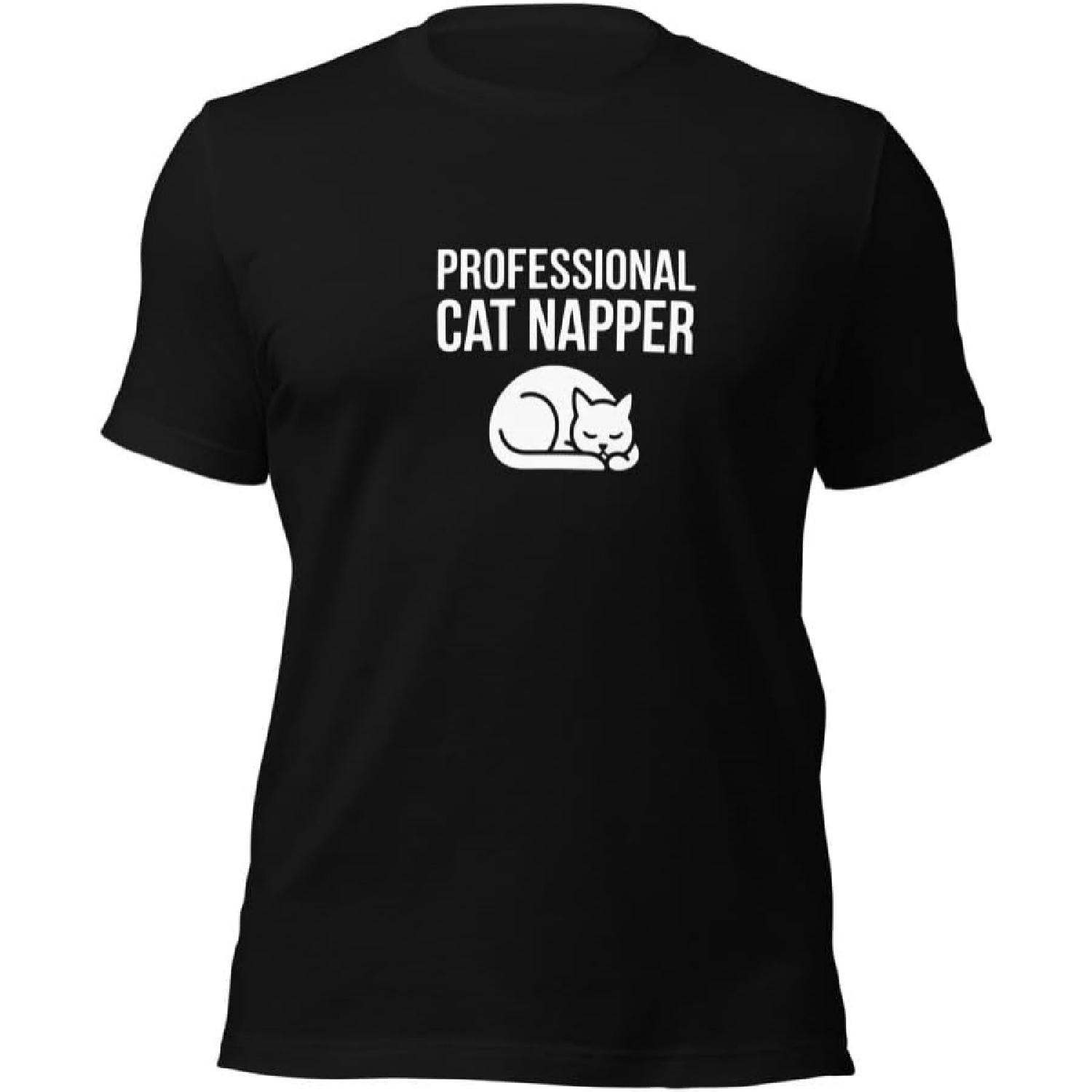 Professional Cat Napper Tee _ Funny Cat Lover Shirt _ Feline Mom Dad Gift _ Casual Pet Apparel _ Premium Graphic Top S