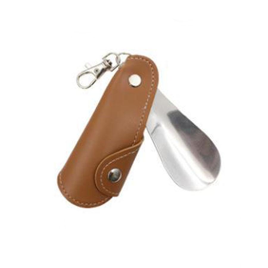 Leather Shoe Horn with Case, Universal Men's and Women's Shoe Puller, Mini Portable Clip-On Design