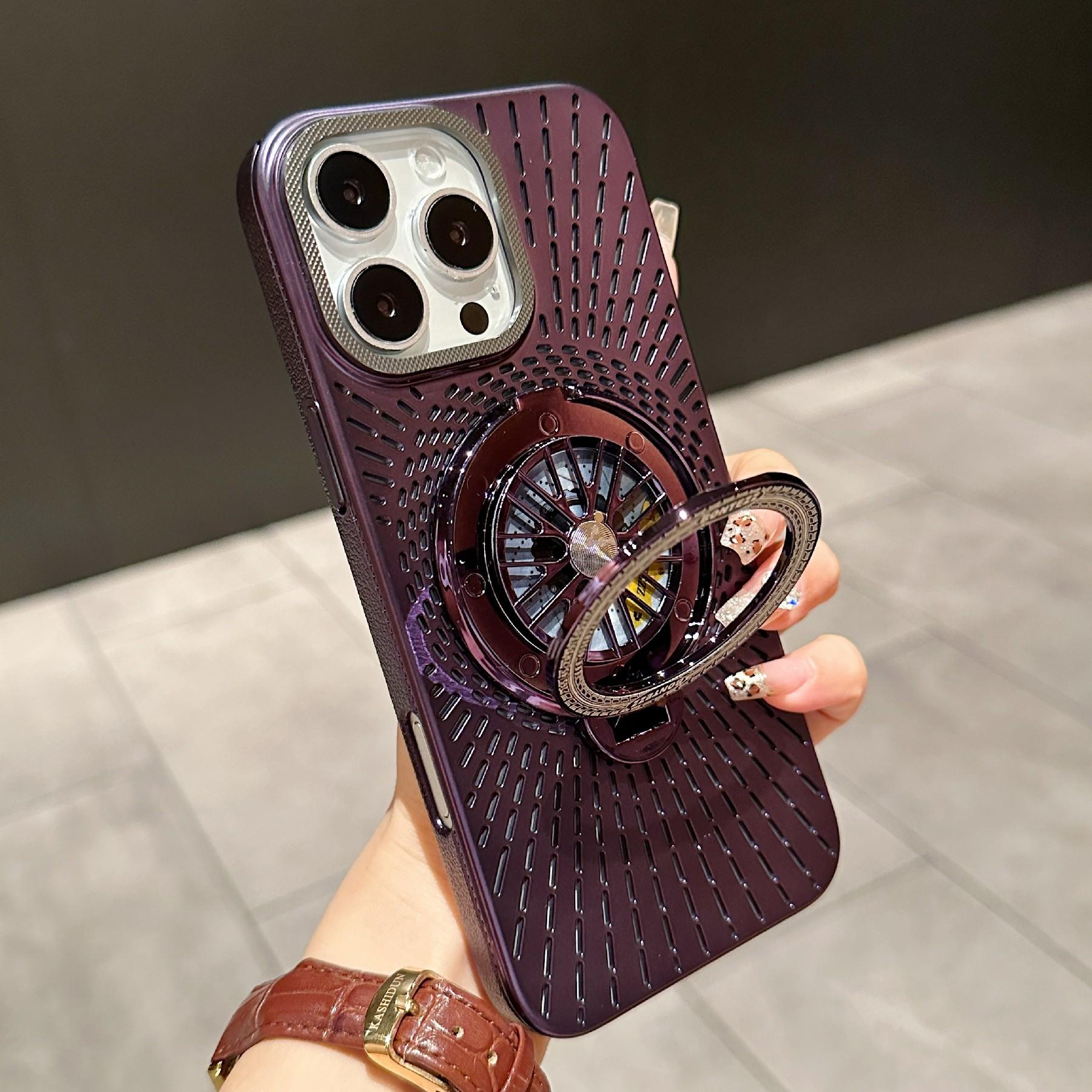 

For iPhone 14 Pro Case Compatible with MagSafe Gyroscope Kickstand Heat Dissipation PC Back Cover Dark Purple