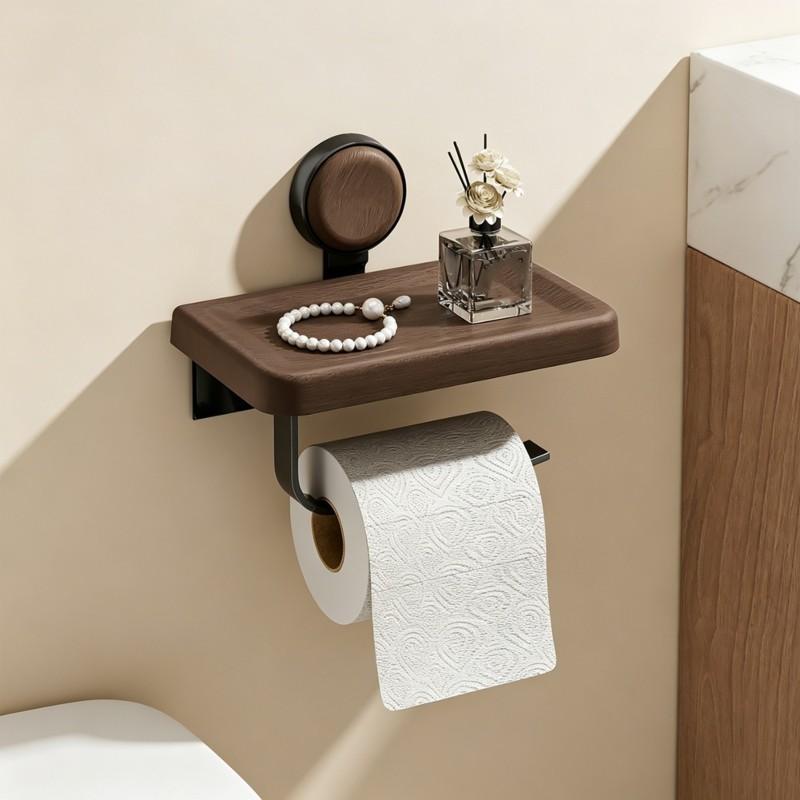 A25F-Bathroom Organizer Wall-Mounted ABS Tissue Holder Multifunctional No-Drill Design