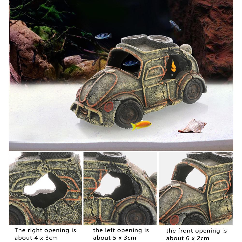 Résine Voiture Épave Aquarium Paysage Divers Styles Abri Polyvalent Poissons Crevettes Excellent Environnement de Reproduction Ornements d'Aquarium