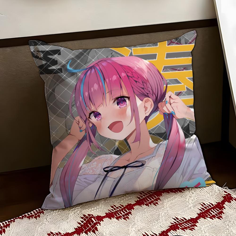 HHololive MMinato Aqua Cushion Cover Reversible Soft Durable Pillow Cover Home  Car MultiScene Use for Daily Comfort
