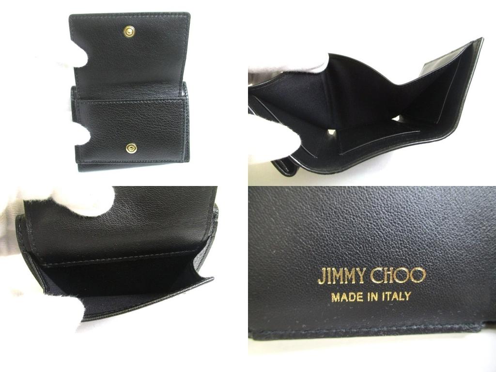 Authentic Jimmy Choo Metal Logo Black Leather Trifold Wallet Compact Wallet NAIMA #a789  Refurbished
