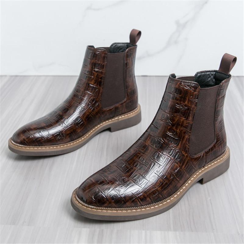 Designer New Men's Quality Pointed Crocodile Pattern Leather Casual Ankle Boot Male Winter High Tops Shoes Zapatos Hombre