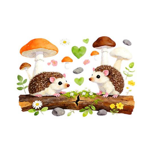 Cute Hedgehog and Mushroom Wall Stickers Watercolor Cartoon Animal Decals
