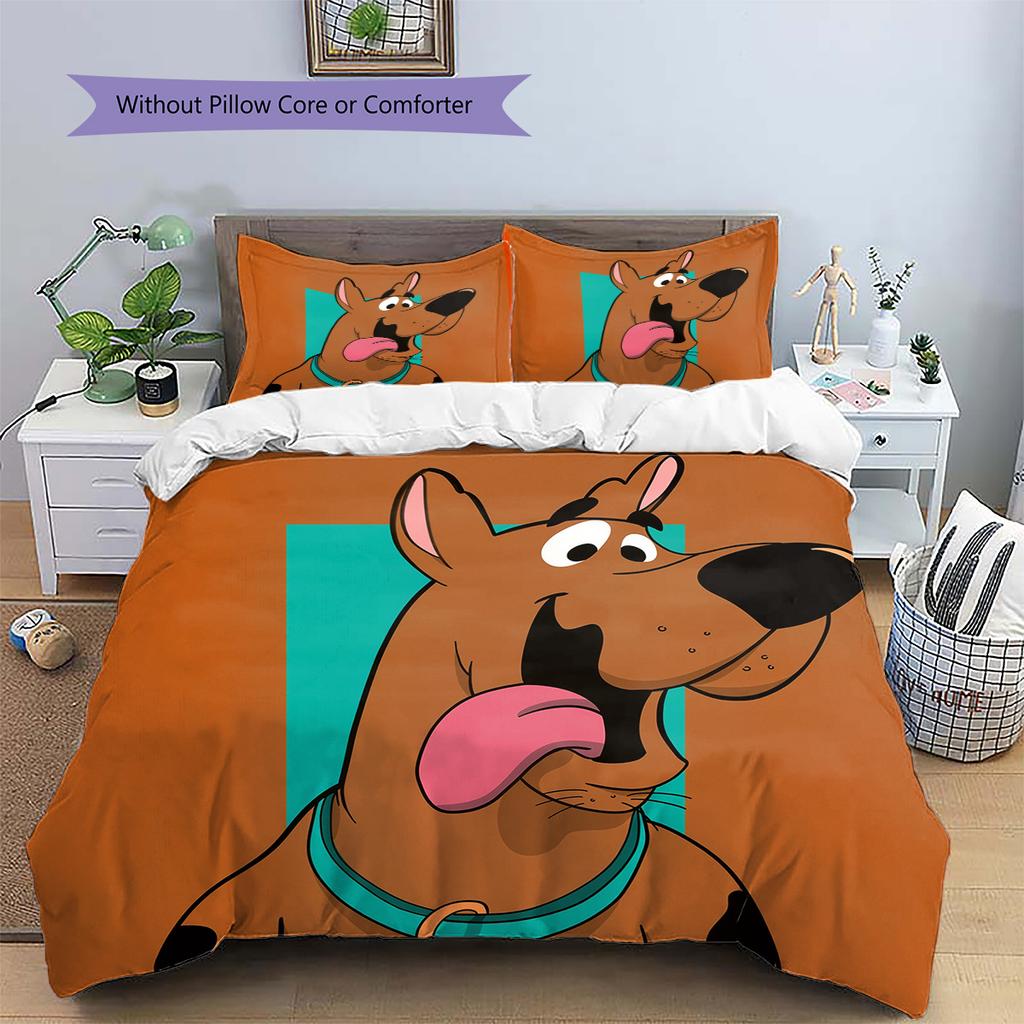 Pościel z wzorem Scooby-Doo Zestaw kołdry Dekoracja domu Prezent (1 * poszwa na kołdrę + 2 * poszewki na poduszki bez rdzenia)