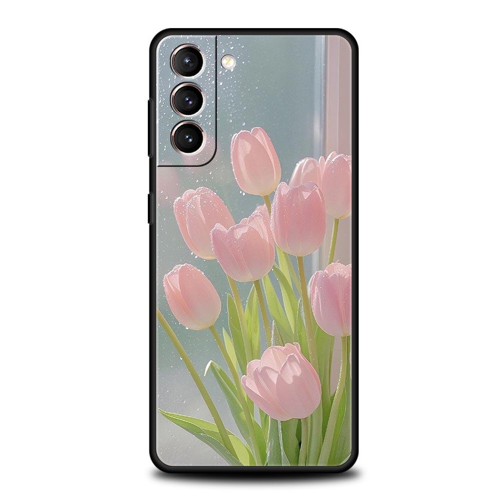 

Розовый Цветок Тюльпан Сердце Любви Мягкий Чехол Для Телефона Для Samsung Galaxy S25 Edge S24 Plus S23 FE S22 S21 S20 Ultra 5G S10 Защитная Крышка Samsung S22 Plus 5G